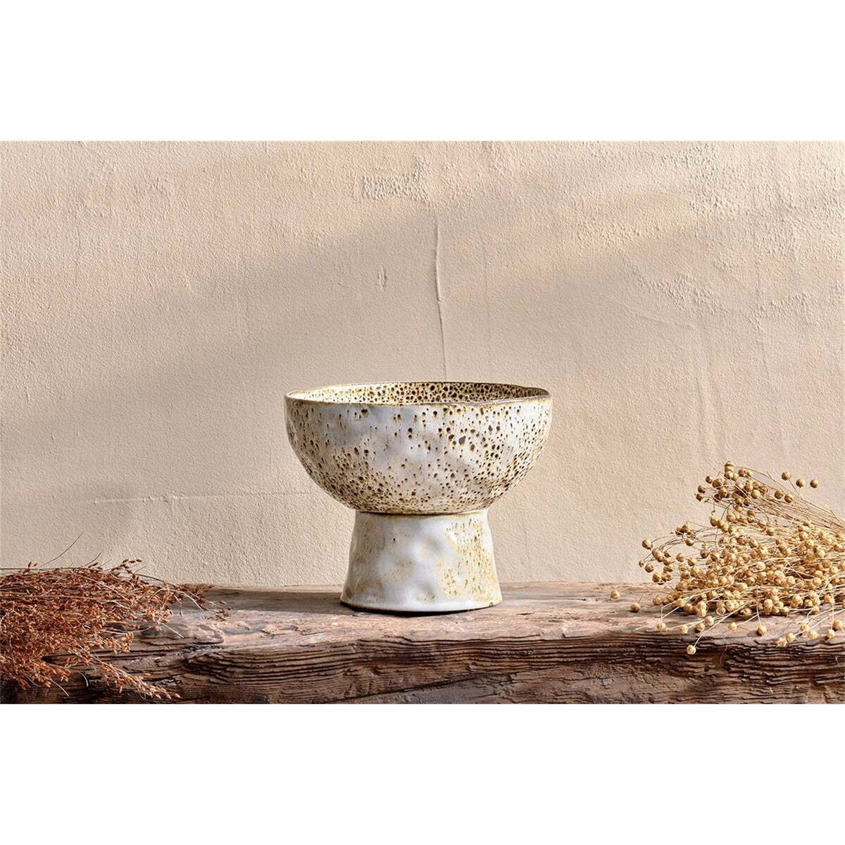 Anjuna Small Footed Reactive Glaze Bowl - White