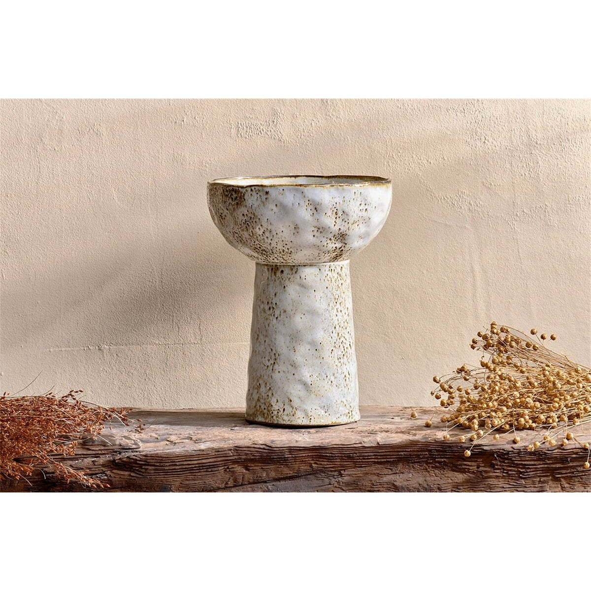Anjuna Small Footed Reactive Glaze Bowl - White