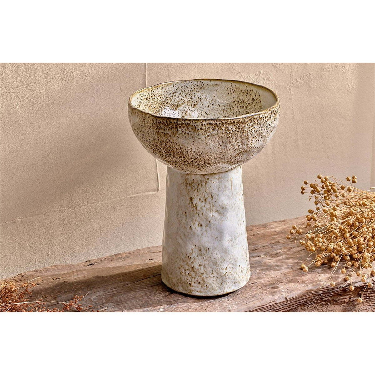 Anjuna Small Footed Reactive Glaze Bowl - White