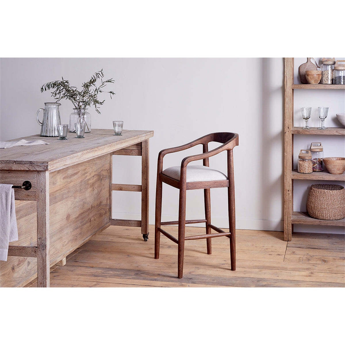 Anbu Acacia Upholstered Counter Stool - Washed Walnut