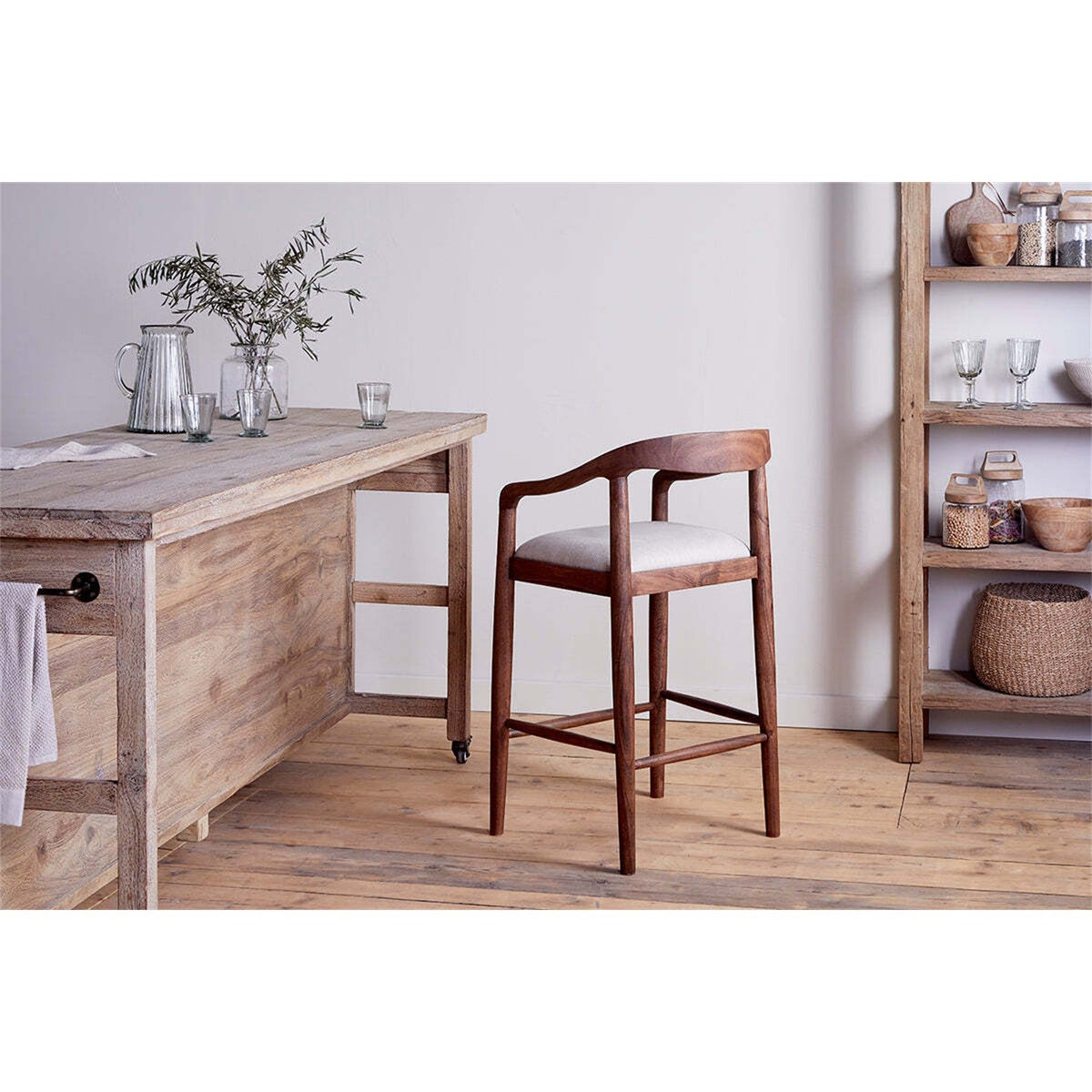 Anbu Acacia Upholstered Counter Stool - Washed Walnut
