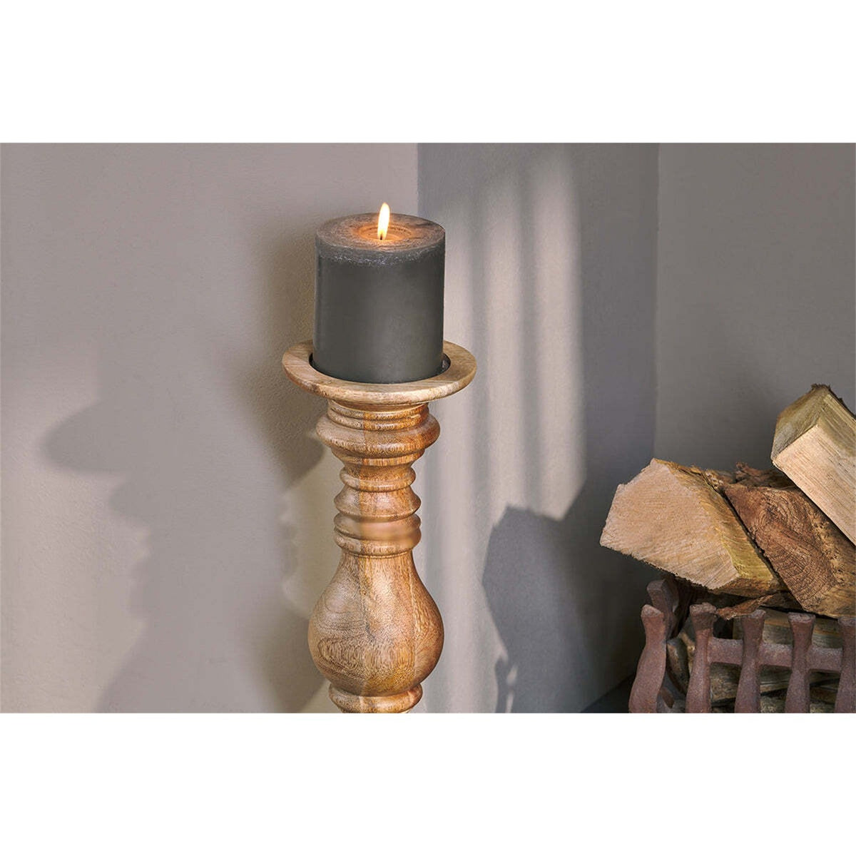 Akello Turned Mango Wood Candlestick - Natural