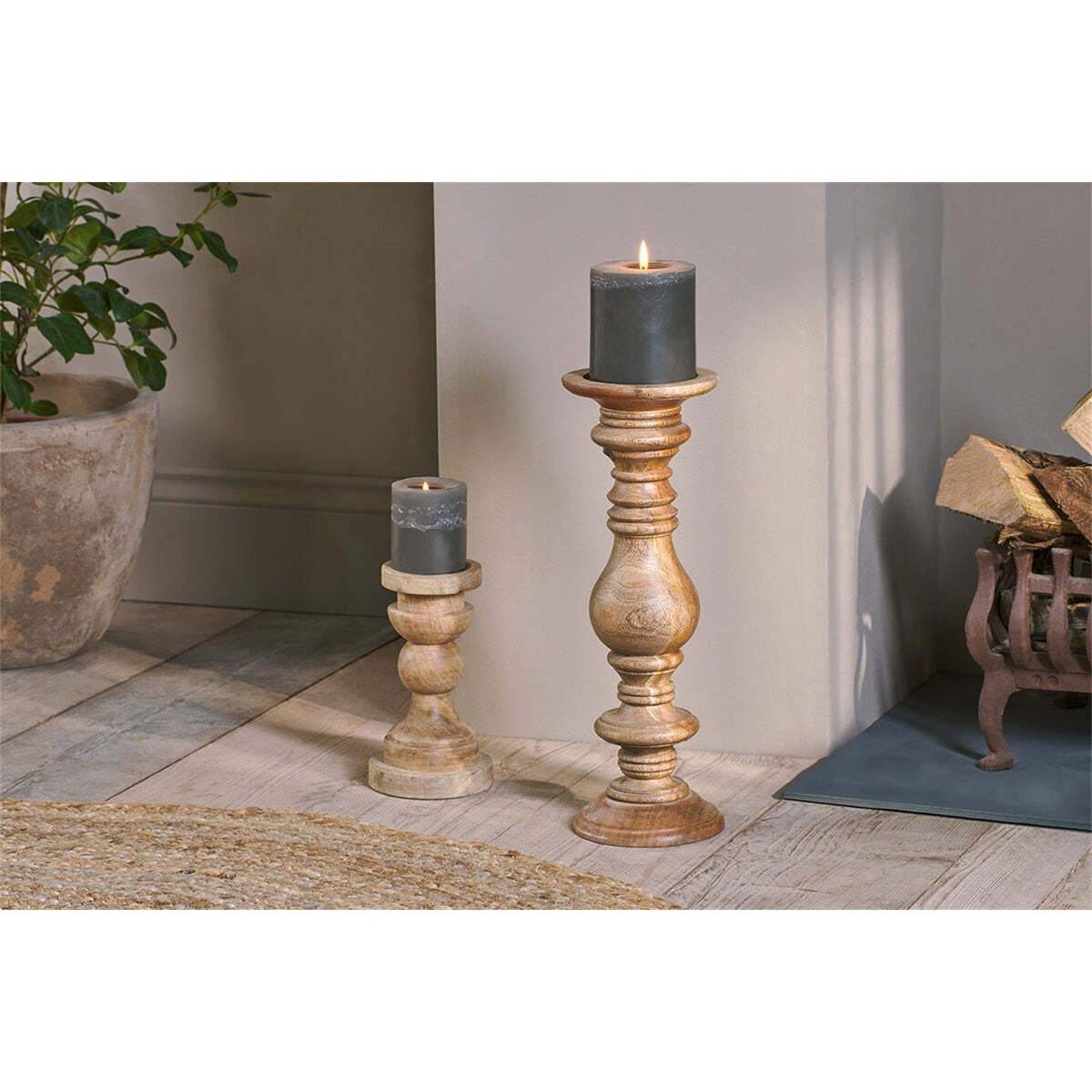 Akello Turned Mango Wood Candlestick - Natural