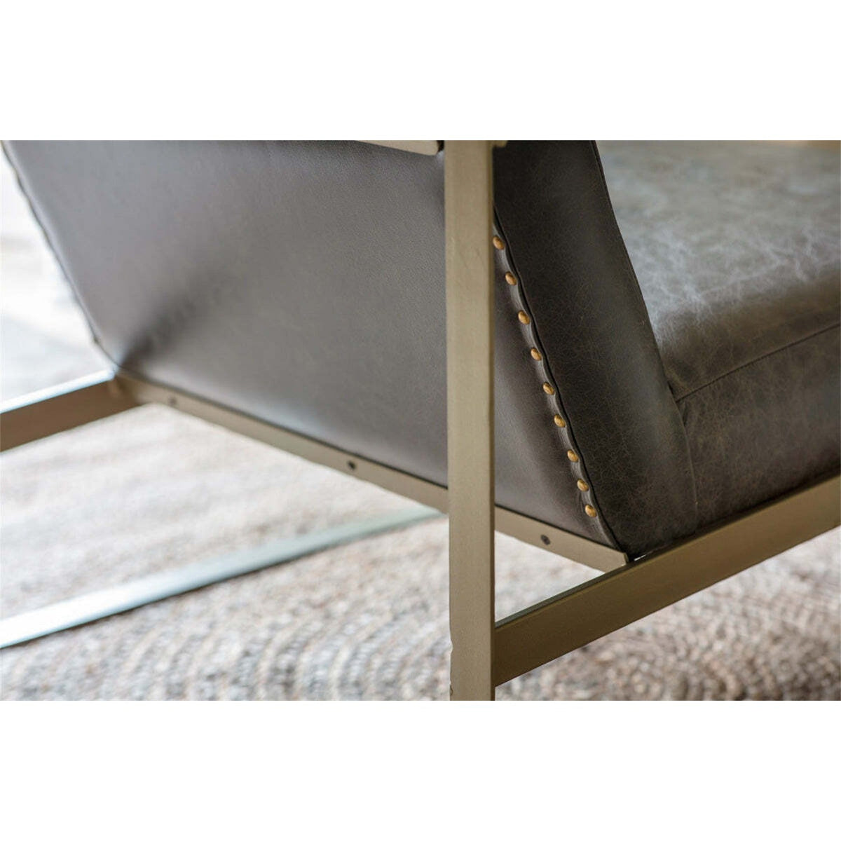 Adra Leather & Brass Armchair - Moss Green