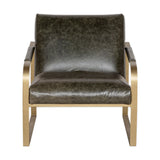 Adra Leather & Brass Armchair - Moss Green