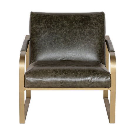 Adra Leather & Brass Armchair - Moss Green