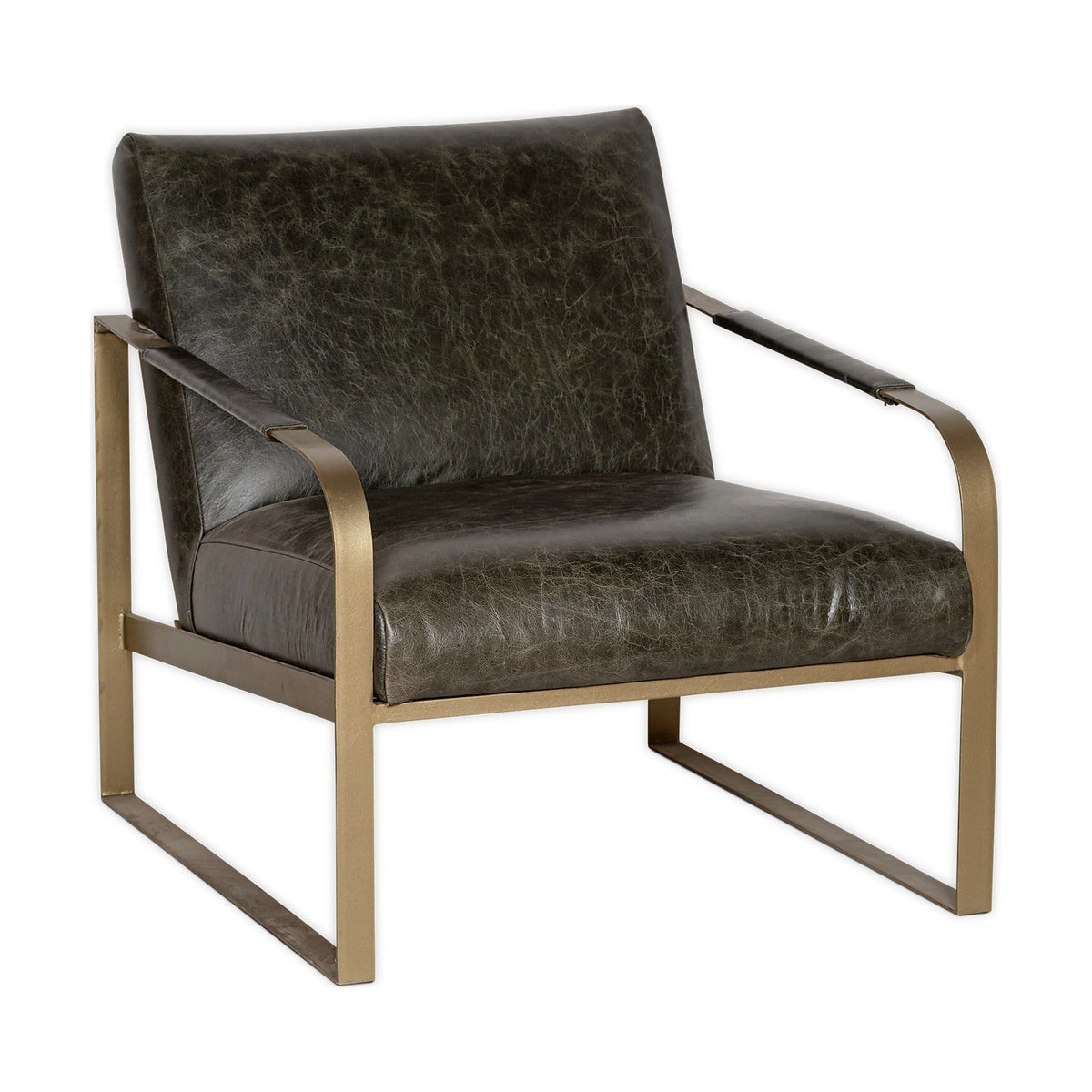 Adra Leather & Brass Armchair - Moss Green