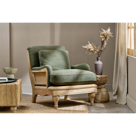 Abe Deconstructed Linen Armchair - Olive