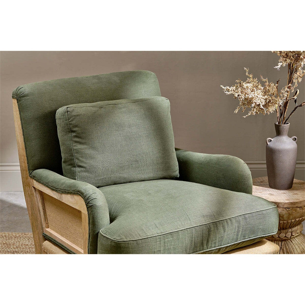 Abe Deconstructed Linen Armchair - Olive