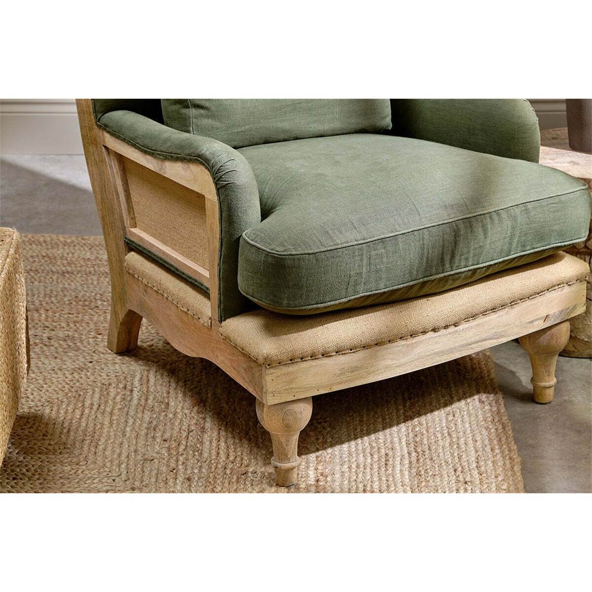 Abe Deconstructed Linen Armchair - Olive