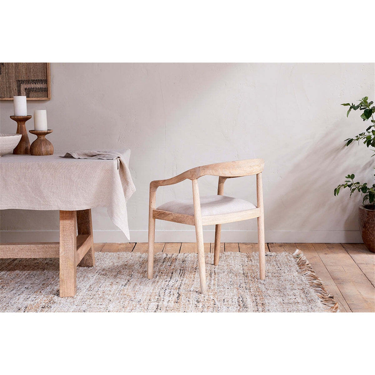 Anbu Mango Wood Upholstered Dining Chair - Natural