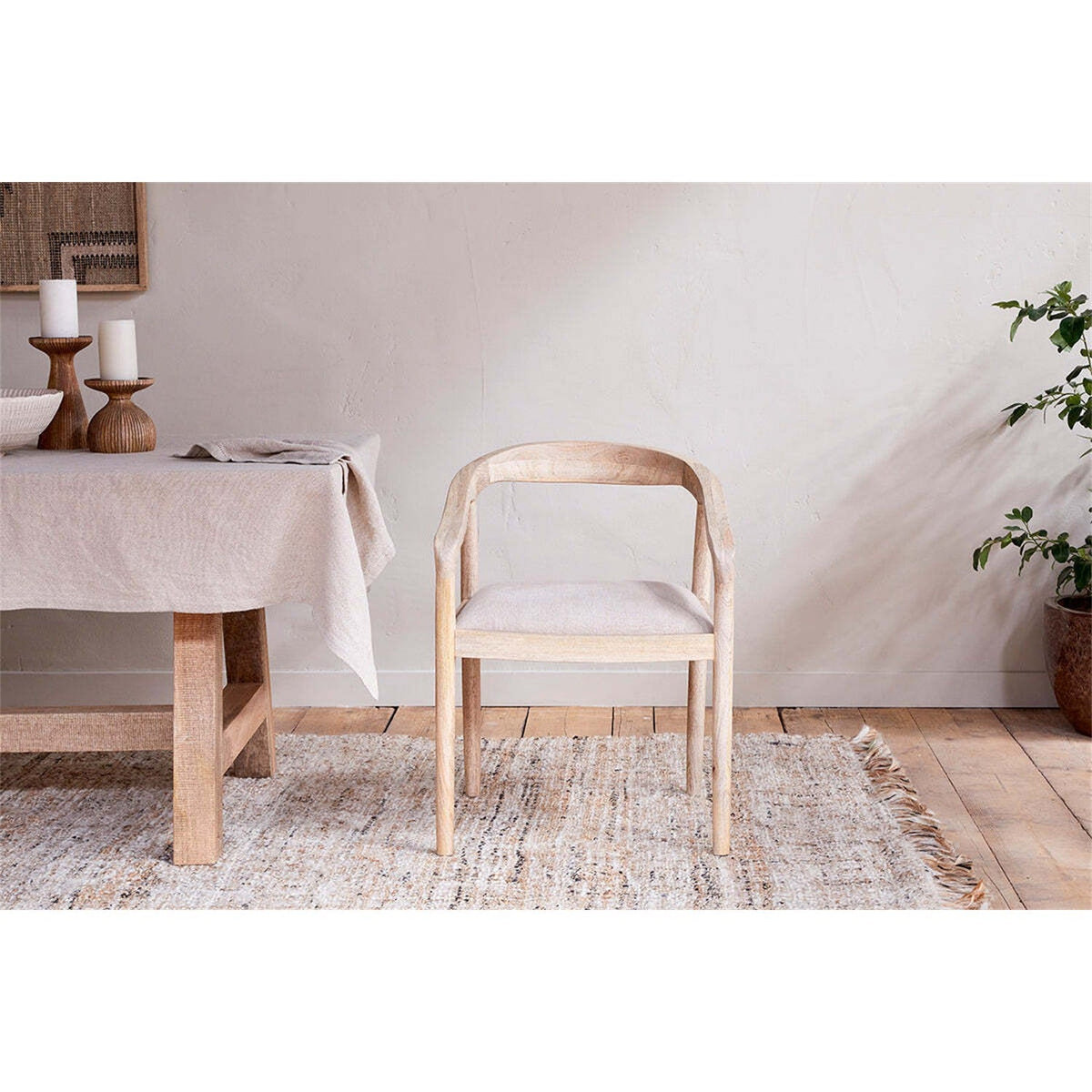 Anbu Mango Wood Upholstered Dining Chair - Natural