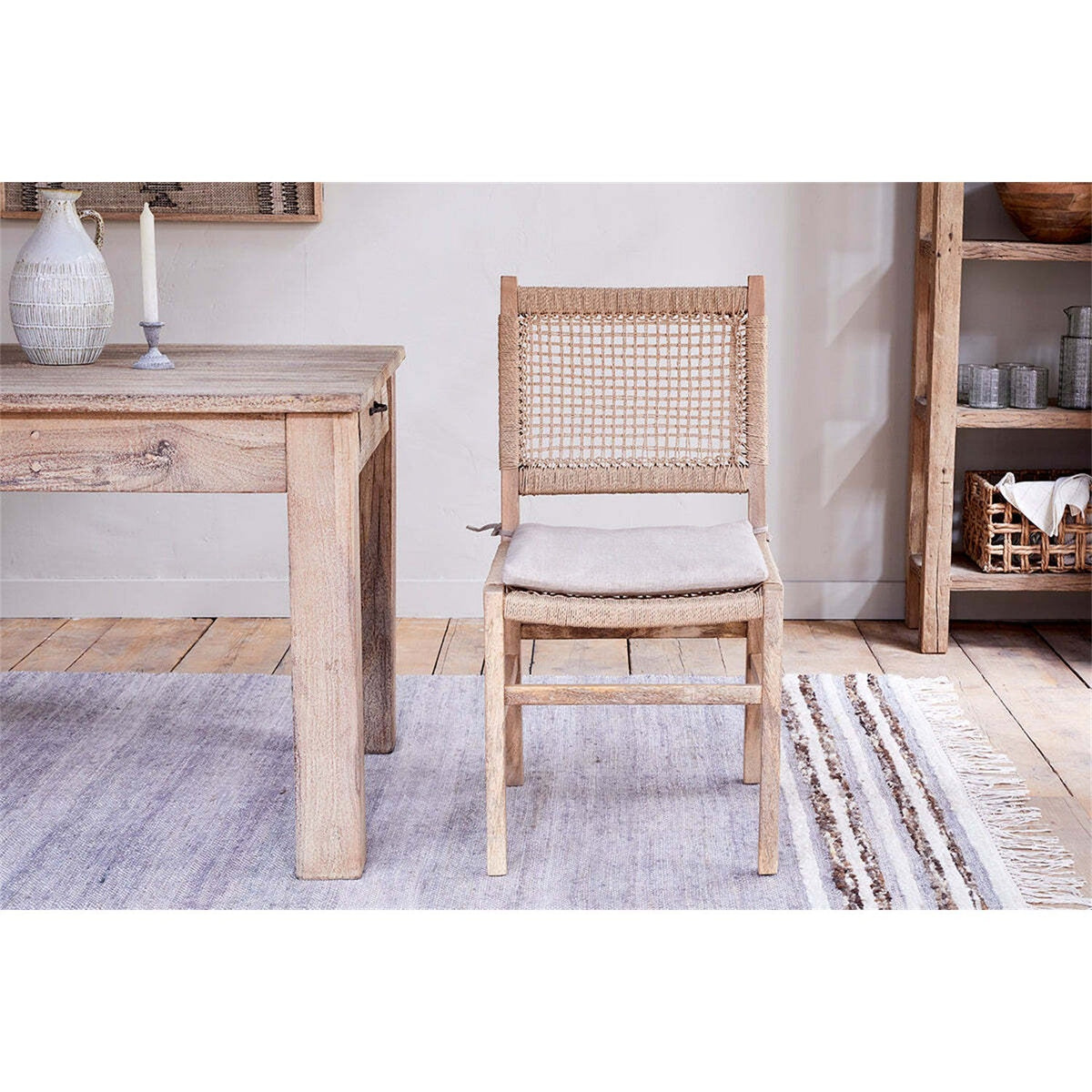 Aamani Mango Wood & Cord Dining Chair - Natural