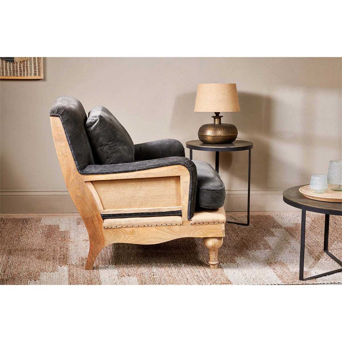 Abe Deconstructed Velvet Armchair - Moss