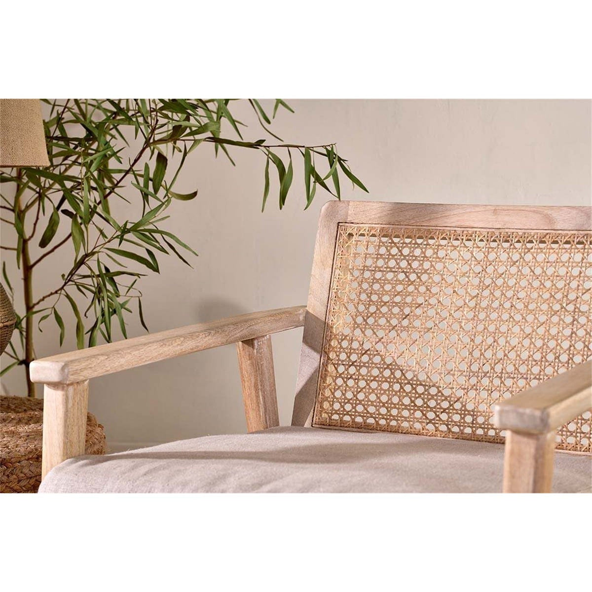 Atri Mango Wood & Cane Armchair - Natural