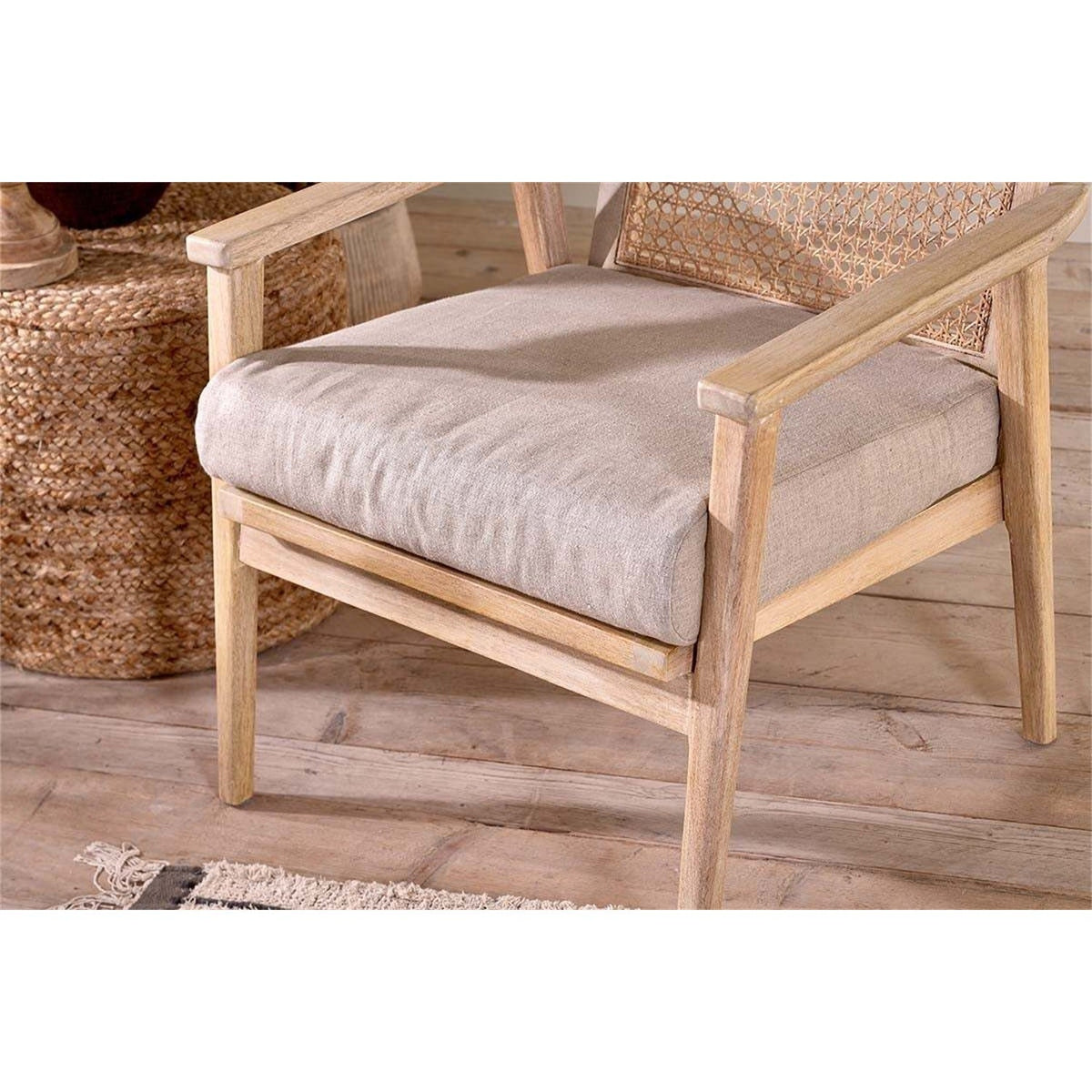 Atri Mango Wood & Cane Armchair - Natural