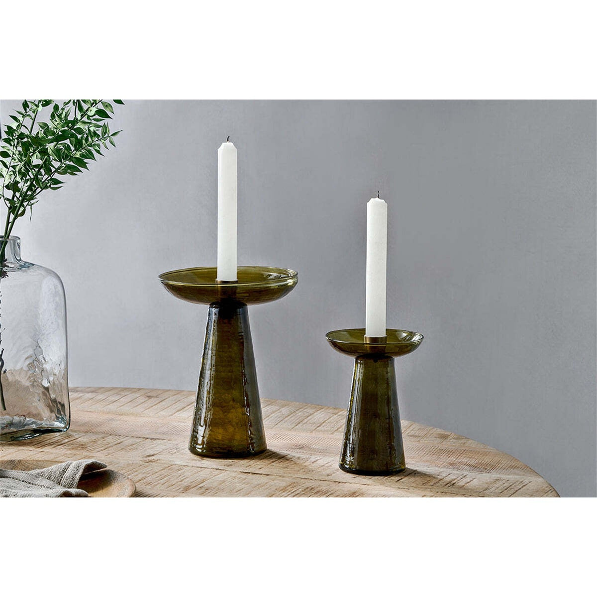 Avyn Large Recycled Glass Candle Holder - Forest Green