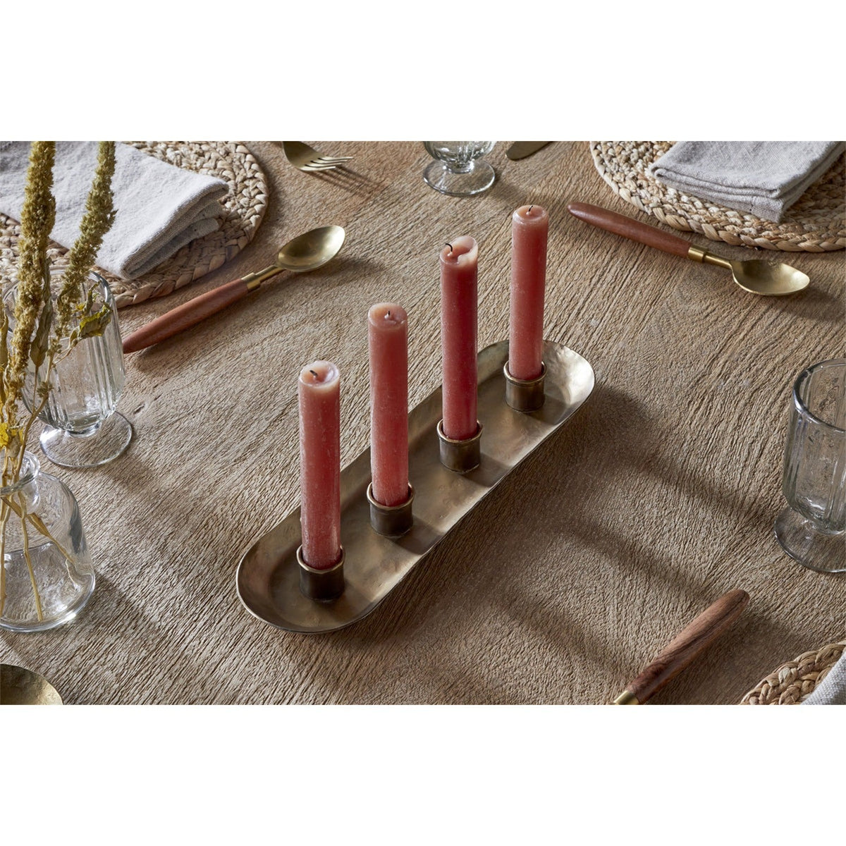 Amita Long Candle Holder - Antique Brass