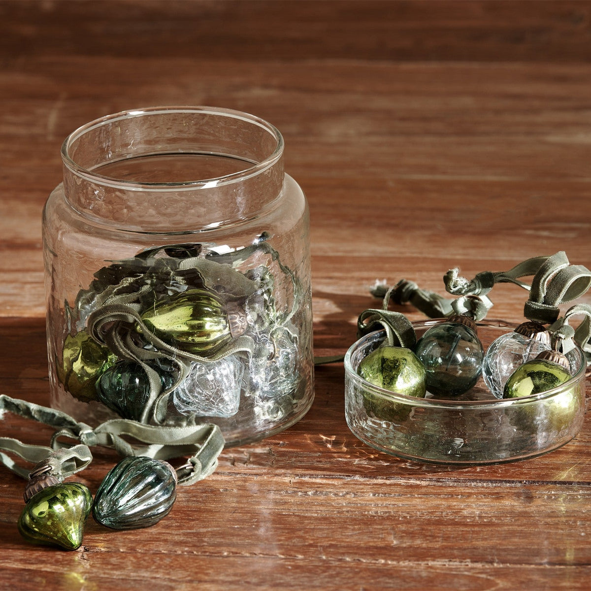Adisa Glass Baubles in a Jar - Green & Clear - Set of 16