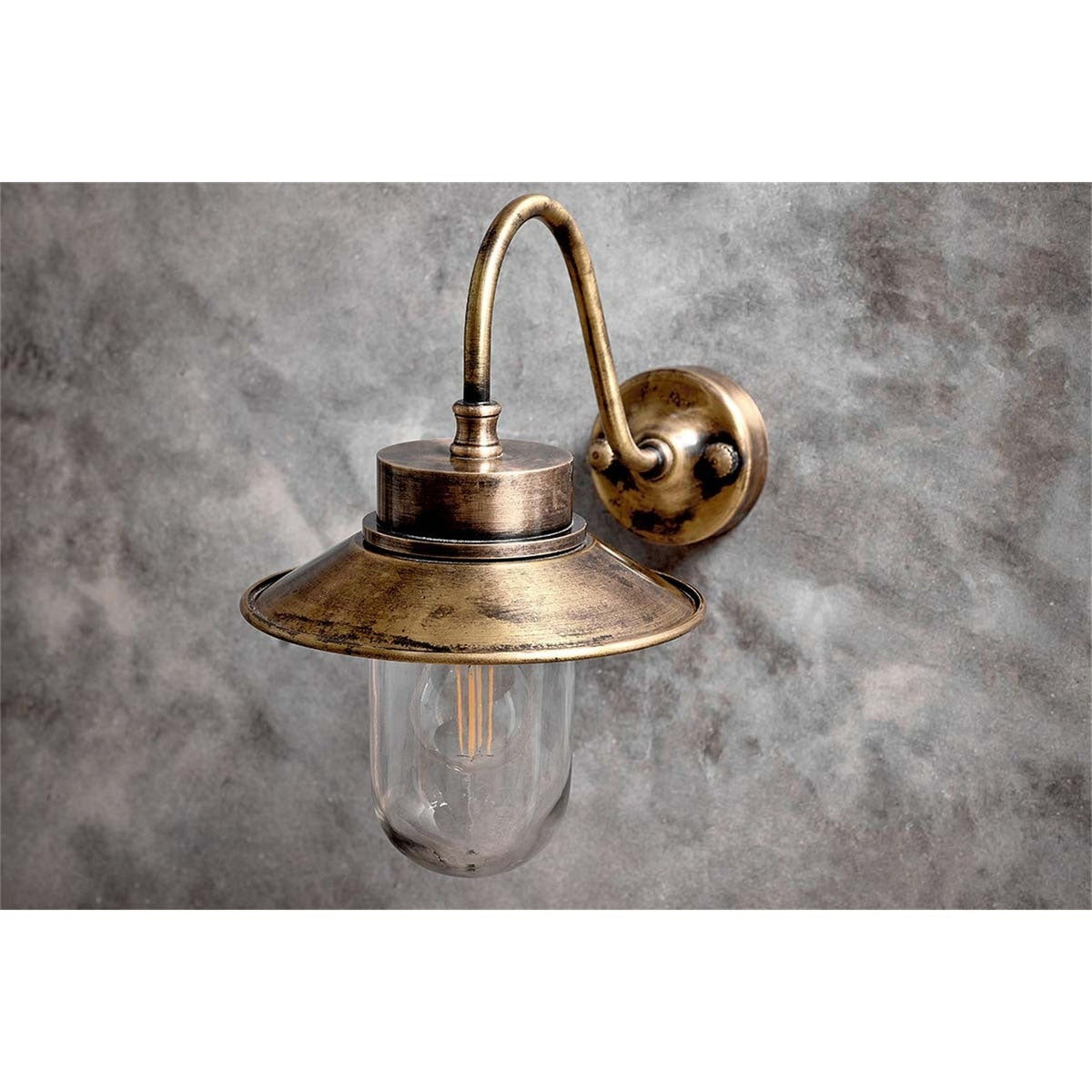 Alwar Swan Neck Outdoor Wall Light - Antique Brass