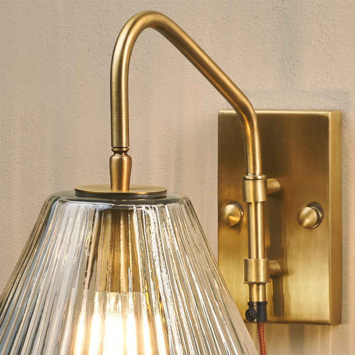 Akoli Glass Wall Lamp - Clear & Antique Brass, styled view 2