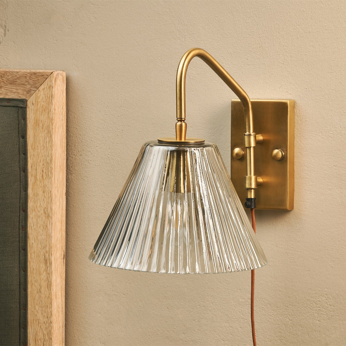 Akoli Glass Wall Lamp - Clear & Antique Brass, styled view 3