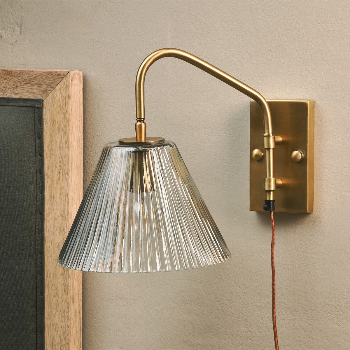 Akoli Glass Wall Lamp - Clear & Antique Brass, styled view 4