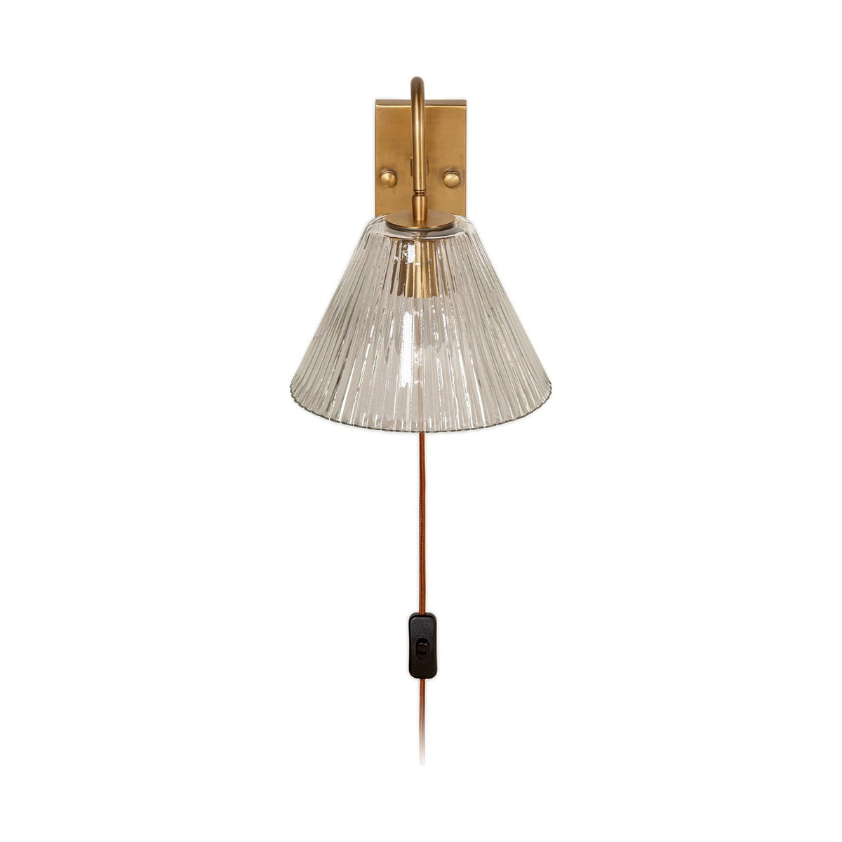 Akoli Glass Wall Lamp - Clear & Antique Brass, detail of the glass