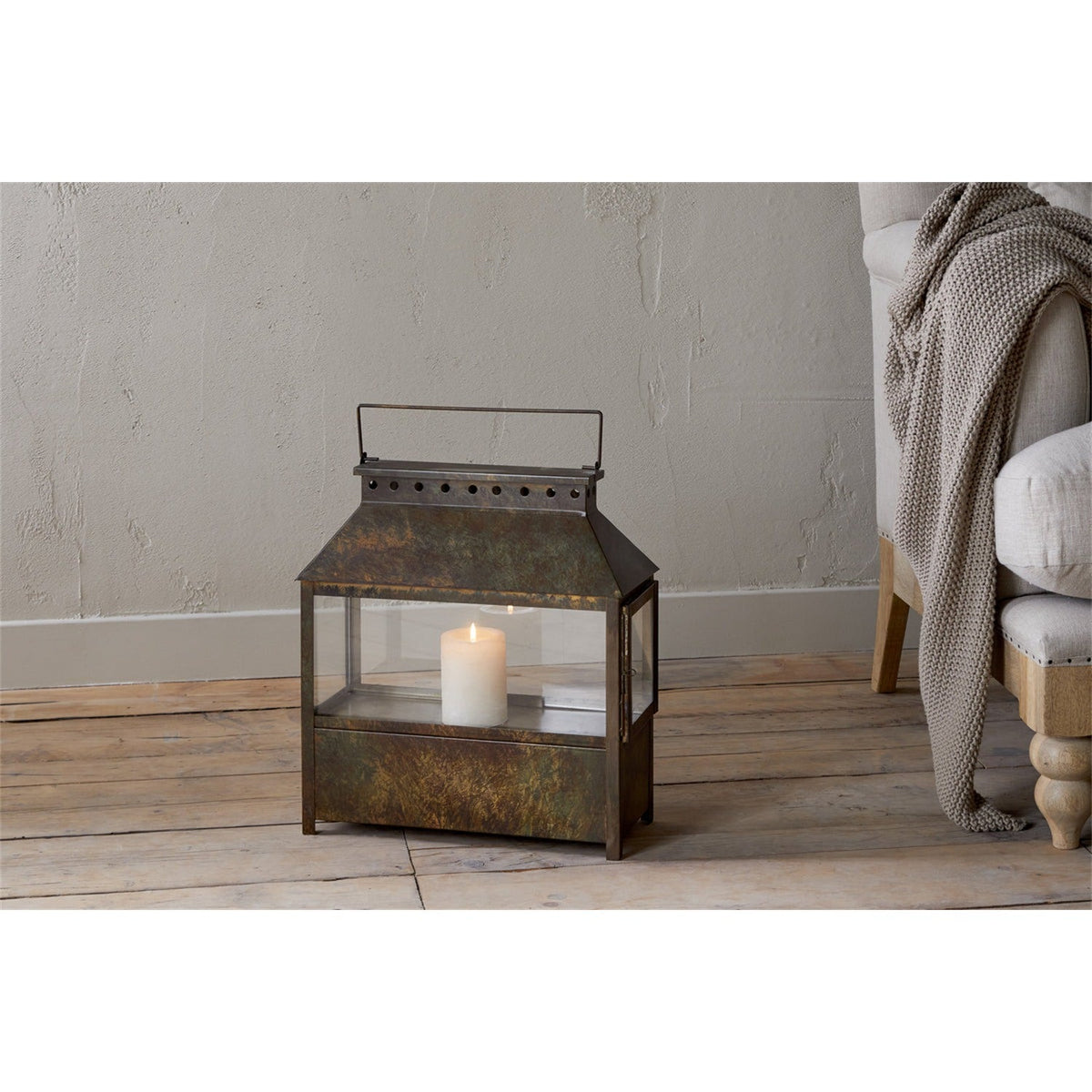 Akoko Small Wide Lantern - Brown Patina