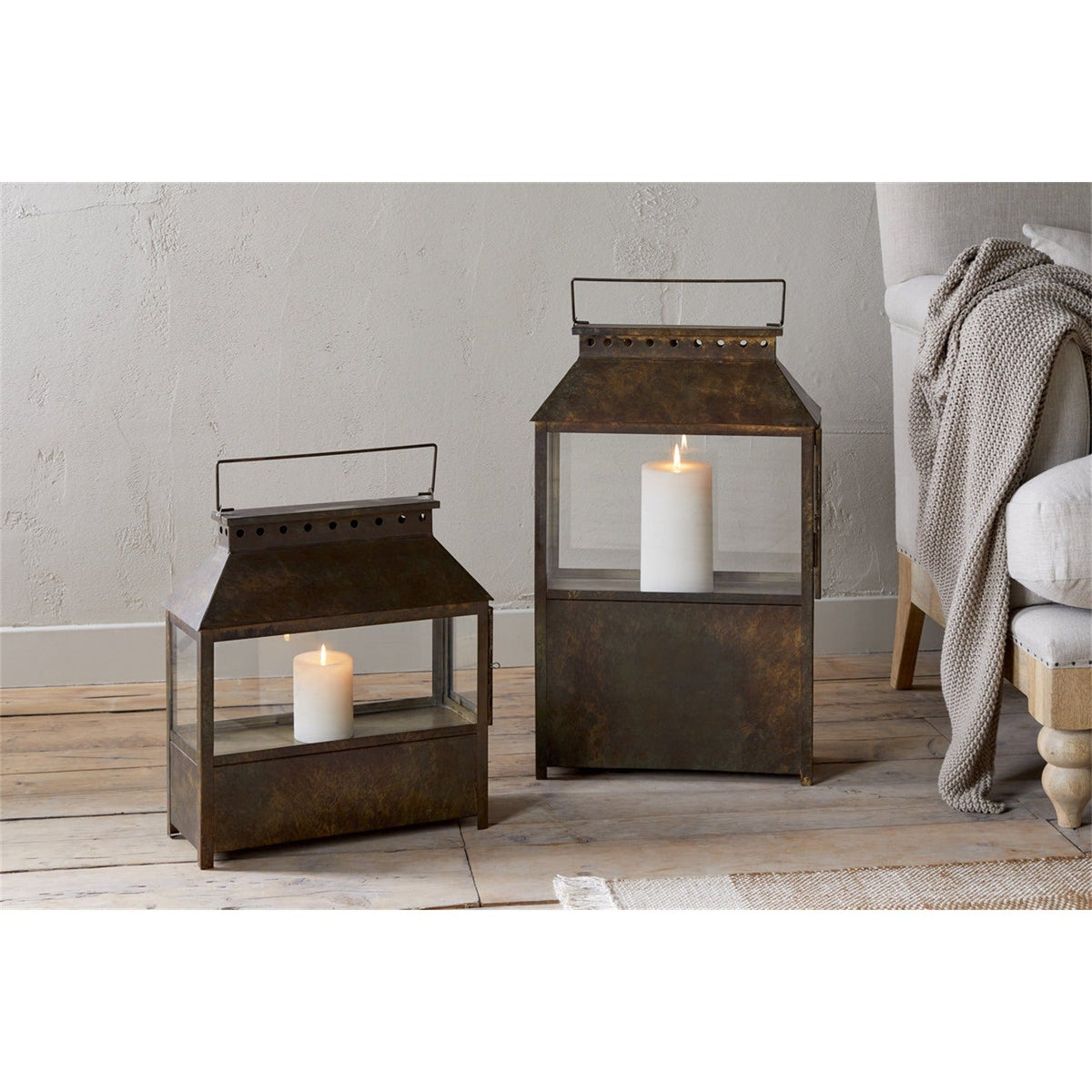 Akoko Small Wide Lantern - Brown Patina