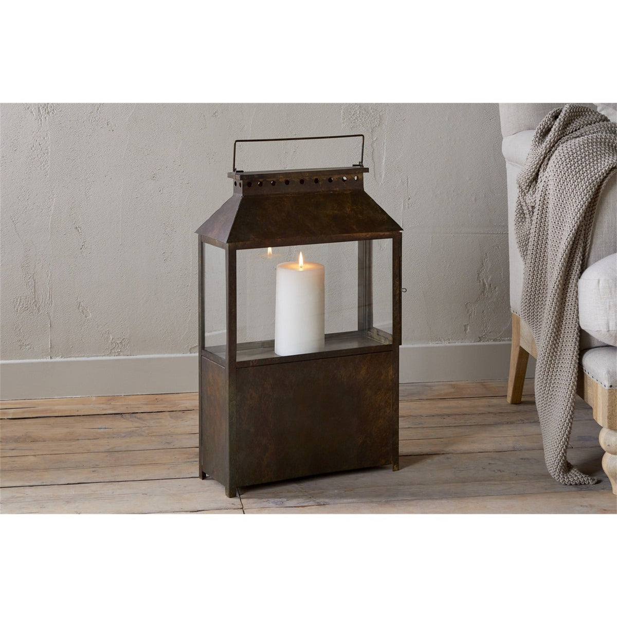 Akoko Large Wide Lantern - Brown Patina