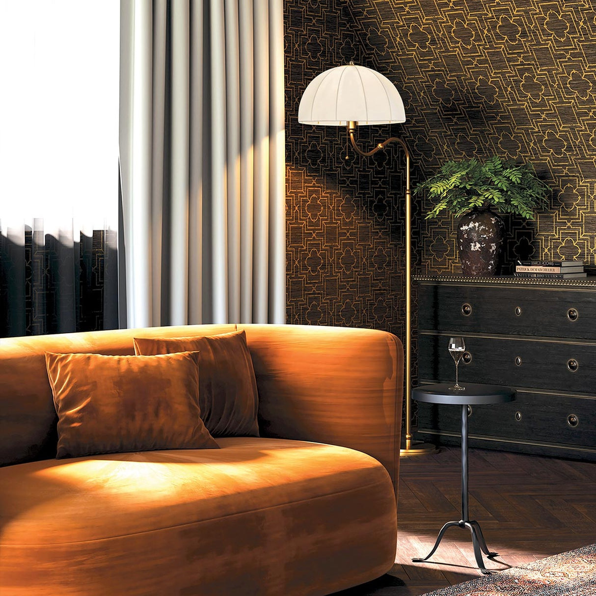 Crosby 1 Light Floor Lamp - Satin Cream & Brushed Gold