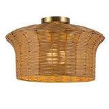 Kai 1 Light Flush Ceiling Light - Brushed Gold & Rattan