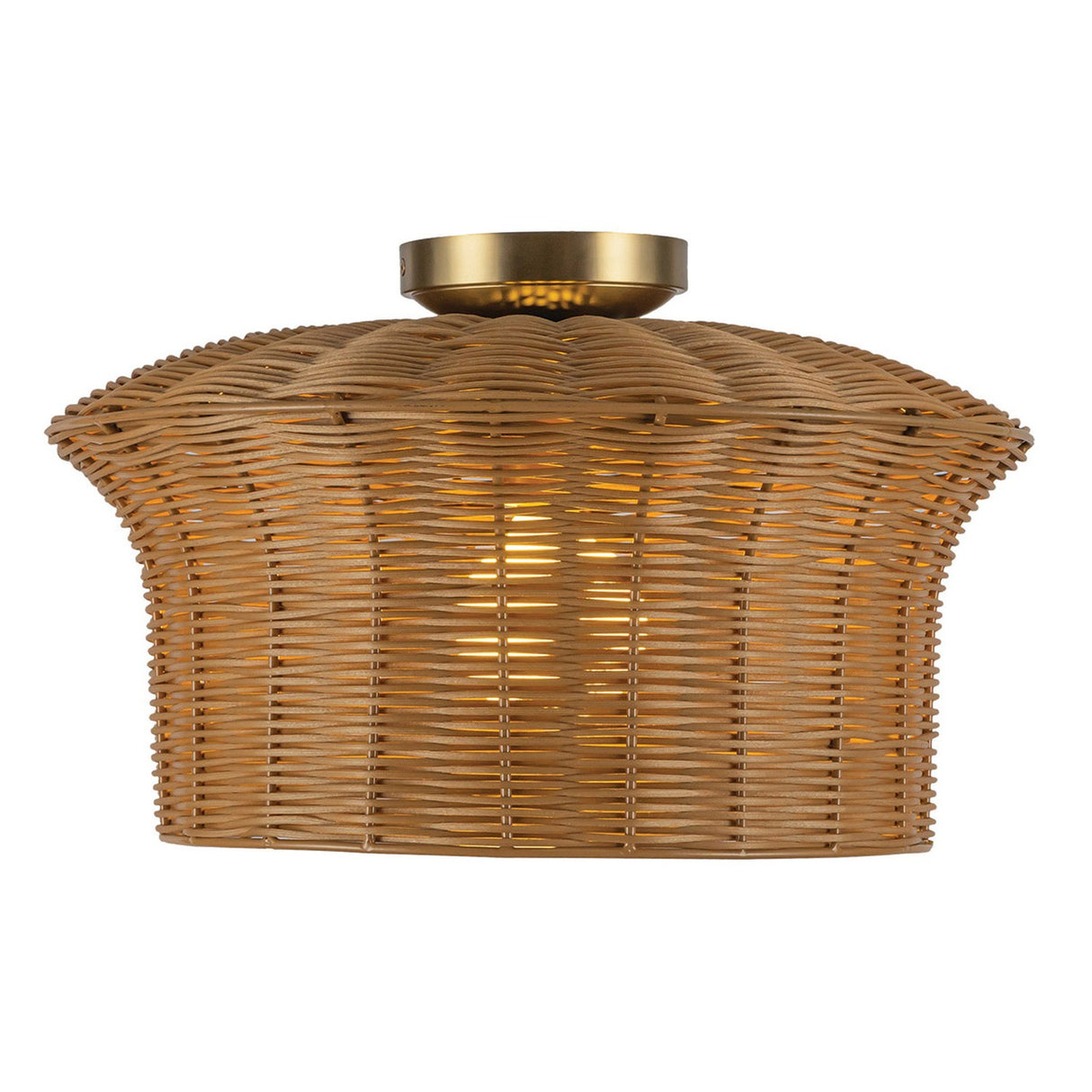 Kai 1 Light Flush Ceiling Light - Brushed Gold & Rattan