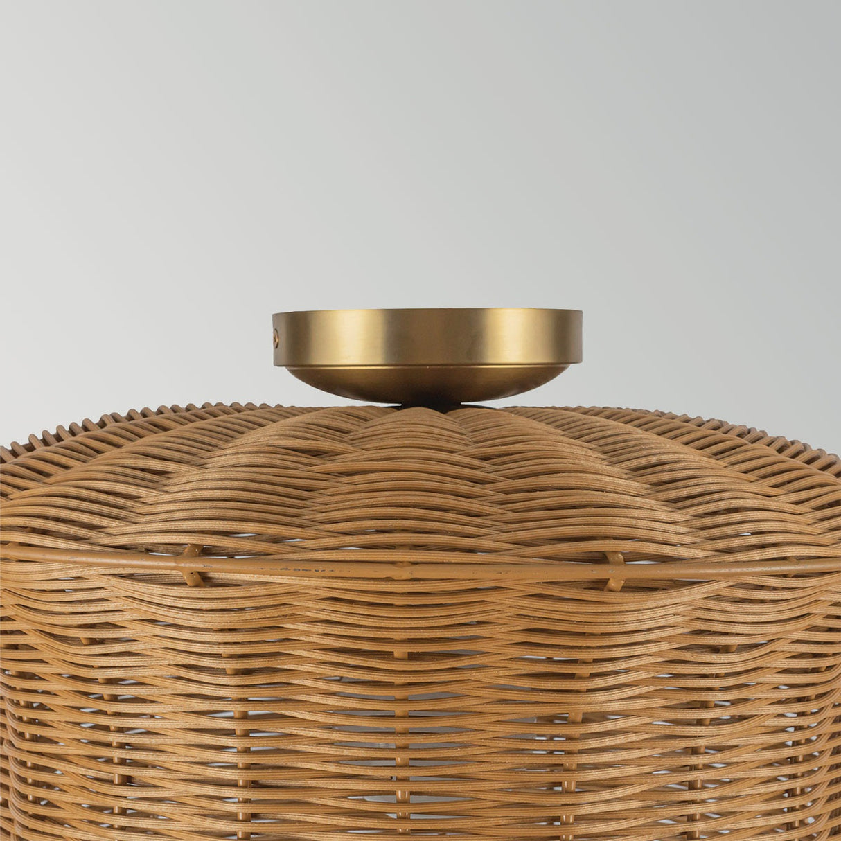 Kai 1 Light Flush Ceiling Light - Brushed Gold & Rattan