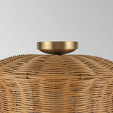 Kai 1 Light Flush Ceiling Light - Brushed Gold & Rattan