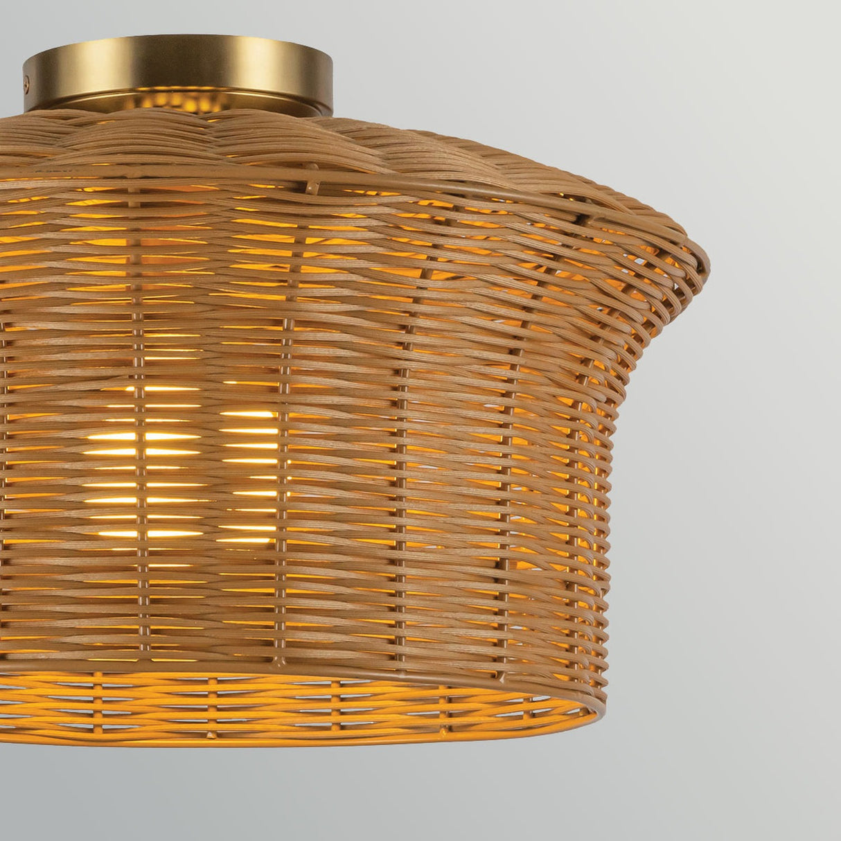 Kai 1 Light Flush Ceiling Light - Brushed Gold & Rattan