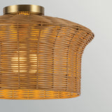 Kai 1 Light Flush Ceiling Light - Brushed Gold & Rattan