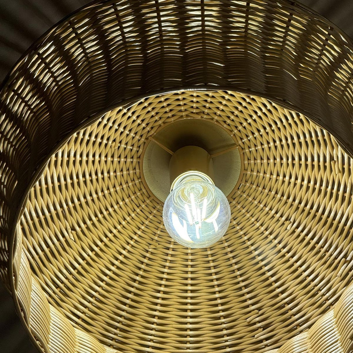 Kai 1 Light Flush Ceiling Light - Brushed Gold & Rattan