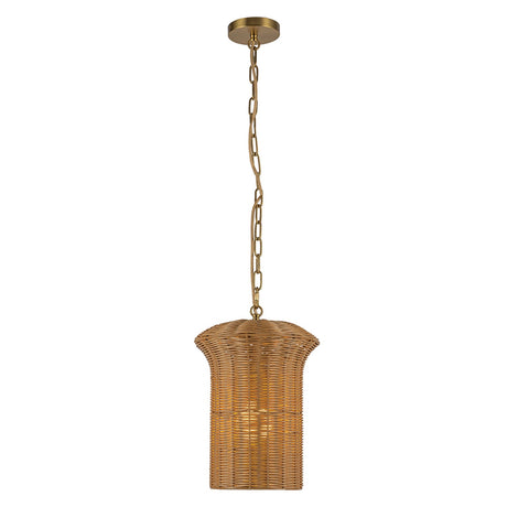 Kai 1 Light Small Pendant Light - Brushed Gold & Rattan