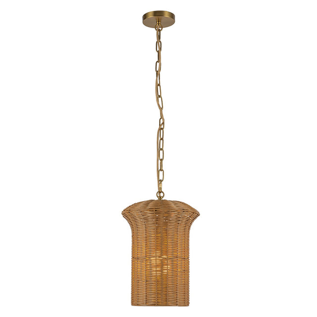 Kai 1 Light Small Pendant Light - Brushed Gold & Rattan