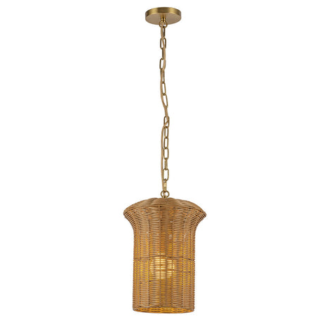 Kai 1 Light Small Pendant Light - Brushed Gold & Rattan