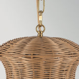 Kai 1 Light Small Pendant Light - Brushed Gold & Rattan