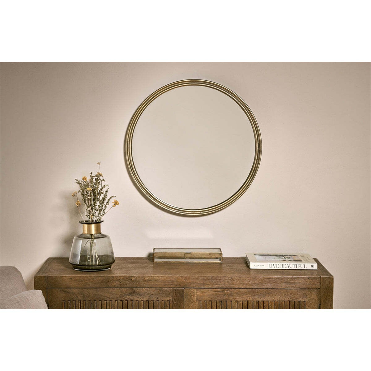 Almora Small Round Wall Mirror - Antique Brass