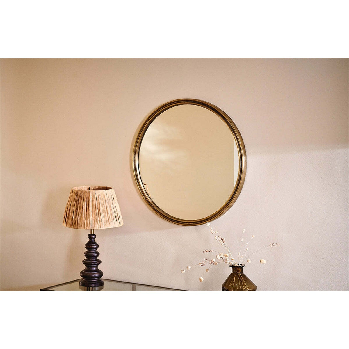 Almora Small Round Wall Mirror - Antique Brass