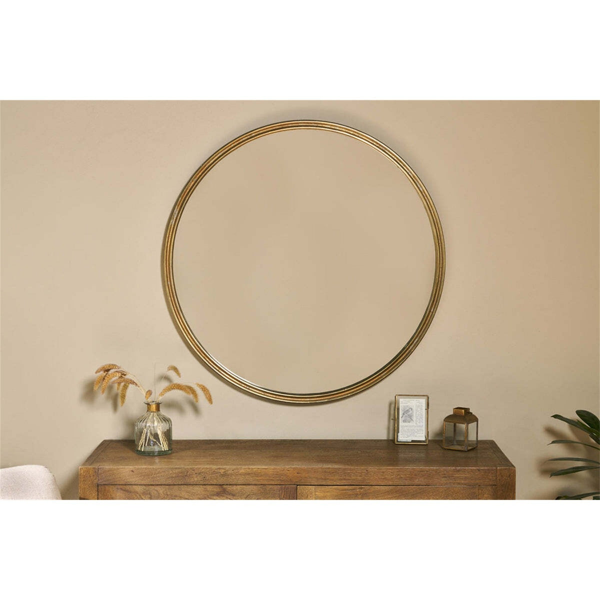 Almora Large Round Wall Mirror - Antique Brass