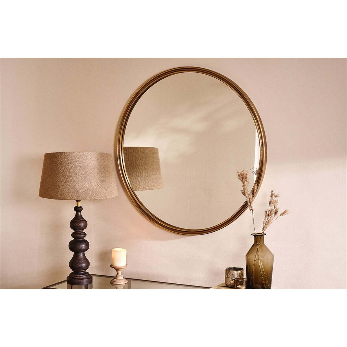 Almora Large Round Wall Mirror - Antique Brass