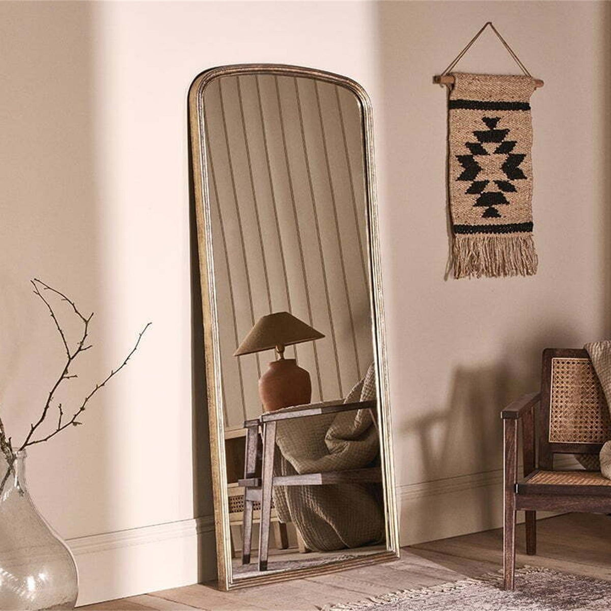 Almora Arched Full Length Mirror - Antique Brass - 176cm, styled