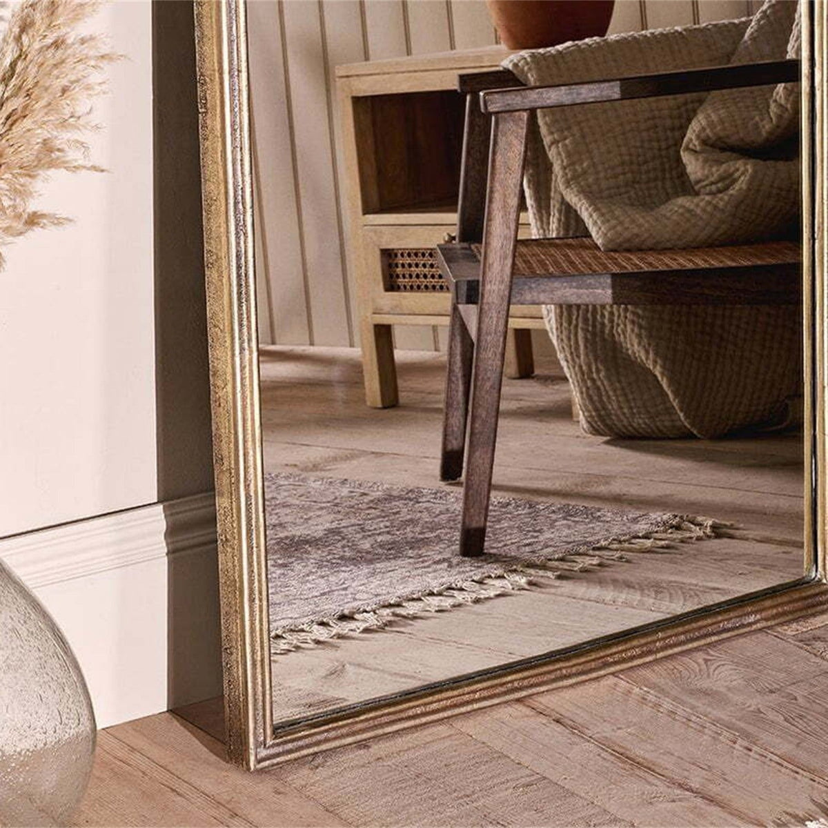 Almora Arched Full Length Mirror - Antique Brass - 176cm, styled view 2