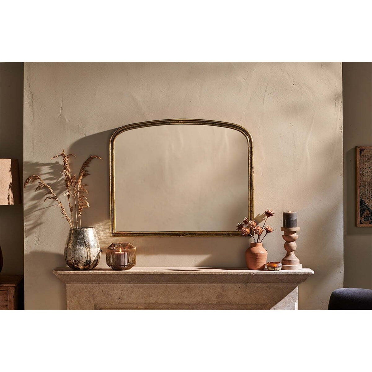 Almora Small Arched Wall Mirror - Antique Brass
